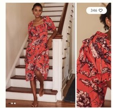 Anthropologie Puff Sleeve Smocked Floral Midi Dress Sz M Pre Owned 