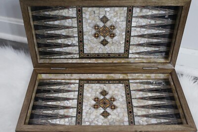 Luxury Wood Backgammon Chess Board Handmade Inlaid Mother Of Pearl Mosaic 20 In
