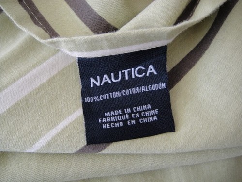 Nautica Green Brown Ivory Stripe 100% Cotton Standard Fabric Shower Curtain - Picture 4 of 7