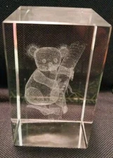 Laser Etched Glass Paper Weight -Koala Bear- Hanging In A Tree 2x2x3"