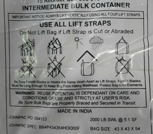 5 Heavy Duty Bulk Super Ton Bag 2000LBS 43x43x54 Duffle Top Flat Bottom Sacks - Picture 2 of 4