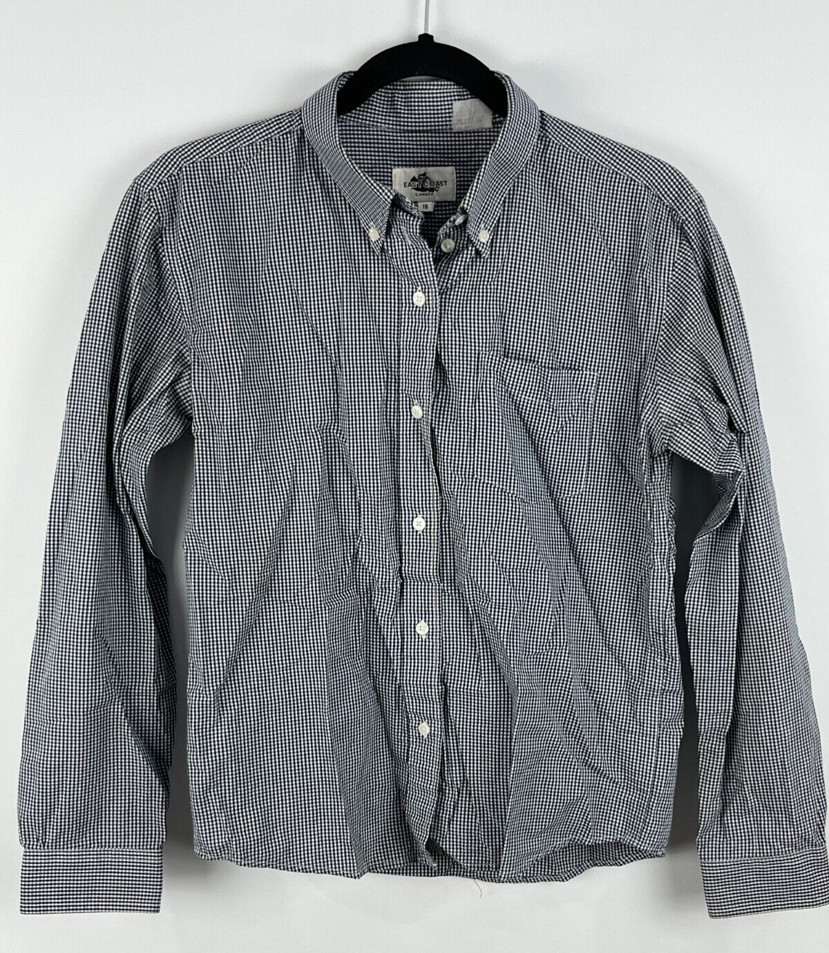 East Coast Top Blouse Size 18 Gray Long Sleeve Collared Button Down Pocket Cott