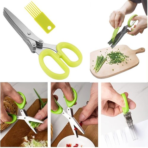 Multi-layer Stainless Steel Kitchen Scissors Vegetable Cutter Green Onion Herb L - Picture 1 of 10