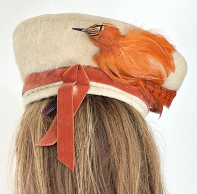 Handmade Wool Felt Hat by Proxieten Orange Flying Bird 