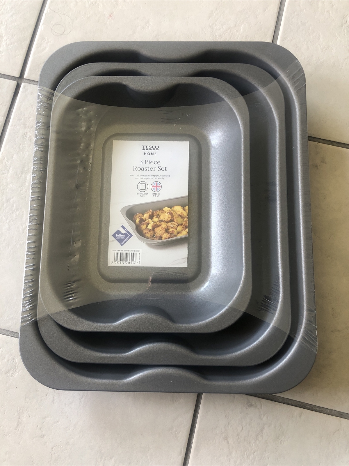 Tesco  3-Piece Roaster Set - Teflon - 28cm 33cm 38cm Grey Non Stick