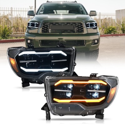 Pair Full LED Headlights For Toyota Tundra 2007-2013 Head Front Lamps Assembly