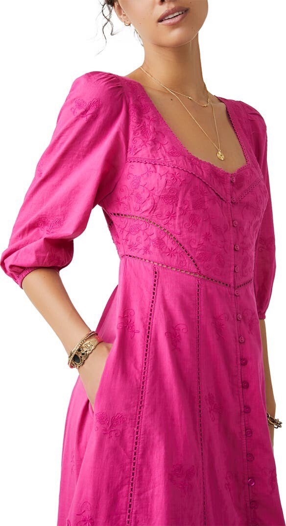 Free People Lisa Lace Midi Dress in Hollyhock Pink Size Small | eBay