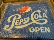 Pepsi Open Sign LED Light Up Double Sided Blue 20 X 16-1/2” + Pepsi Ruffle Sign