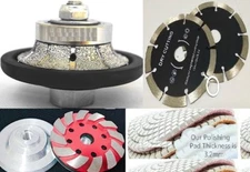 Diamond 3/4" Half Bullnose Router Bit 15 Pad cup + cutting blade concrete stone