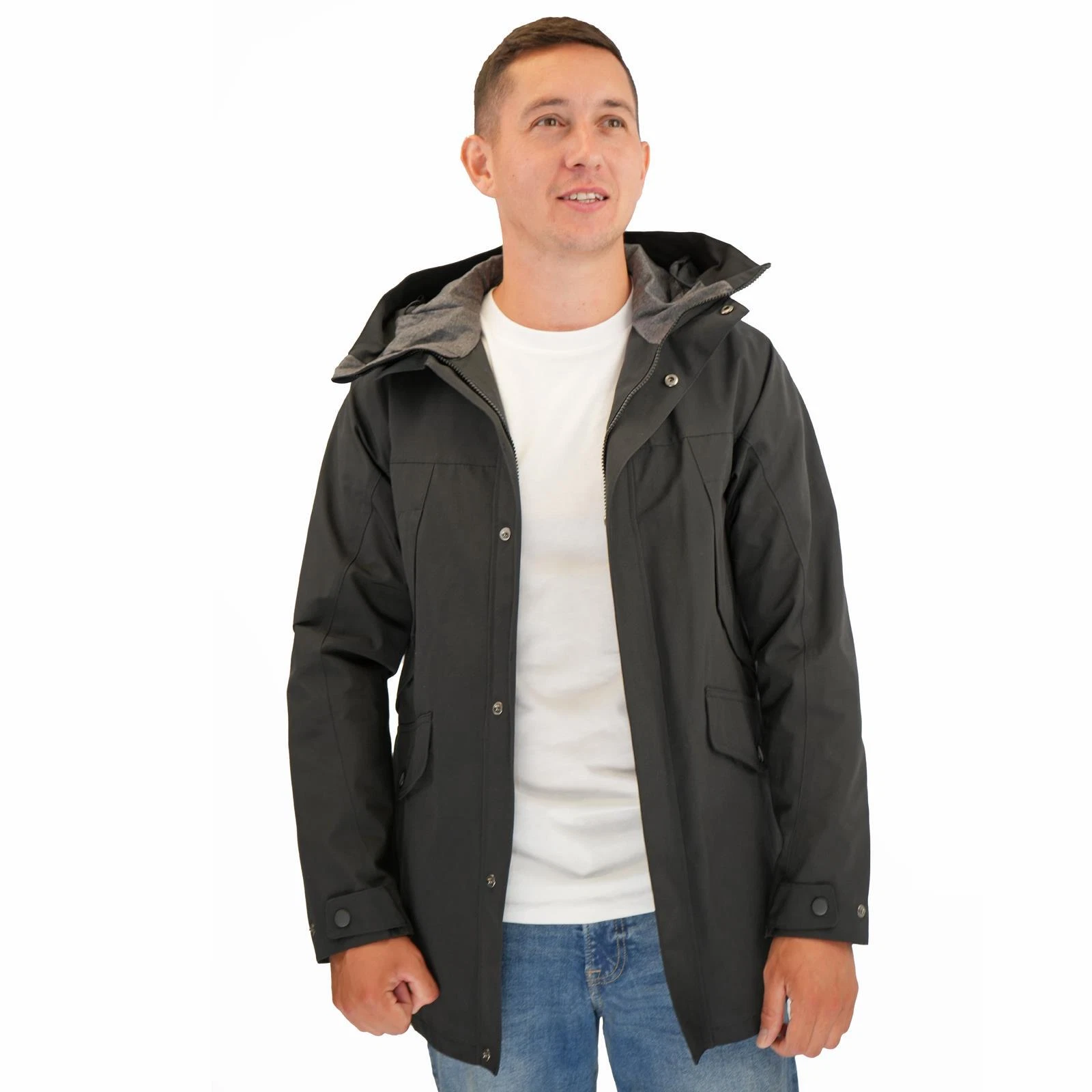 M&S Mens Mac Raincoat Cotton Blend Hooded Black Coat Jacket Stormwear Zip
Opens in a new window or t