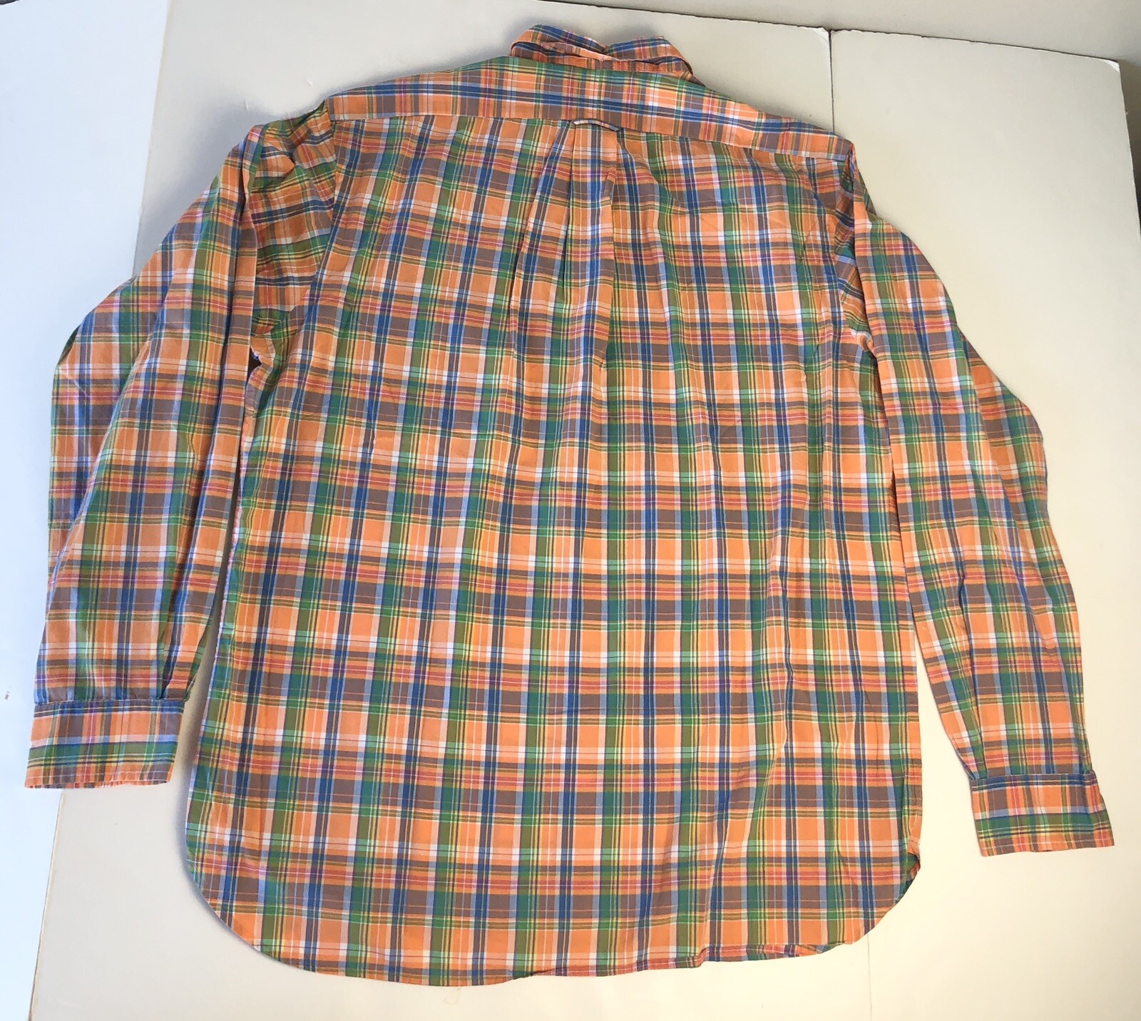 Polo Ralph Lauren Button Down Dress Shirt Mens SZ Large Orange Green Plaid READ! thumbnail 8