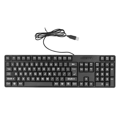 Wired Large Print Keyboard for Elderly 104 Keys Large Character Plug and Play