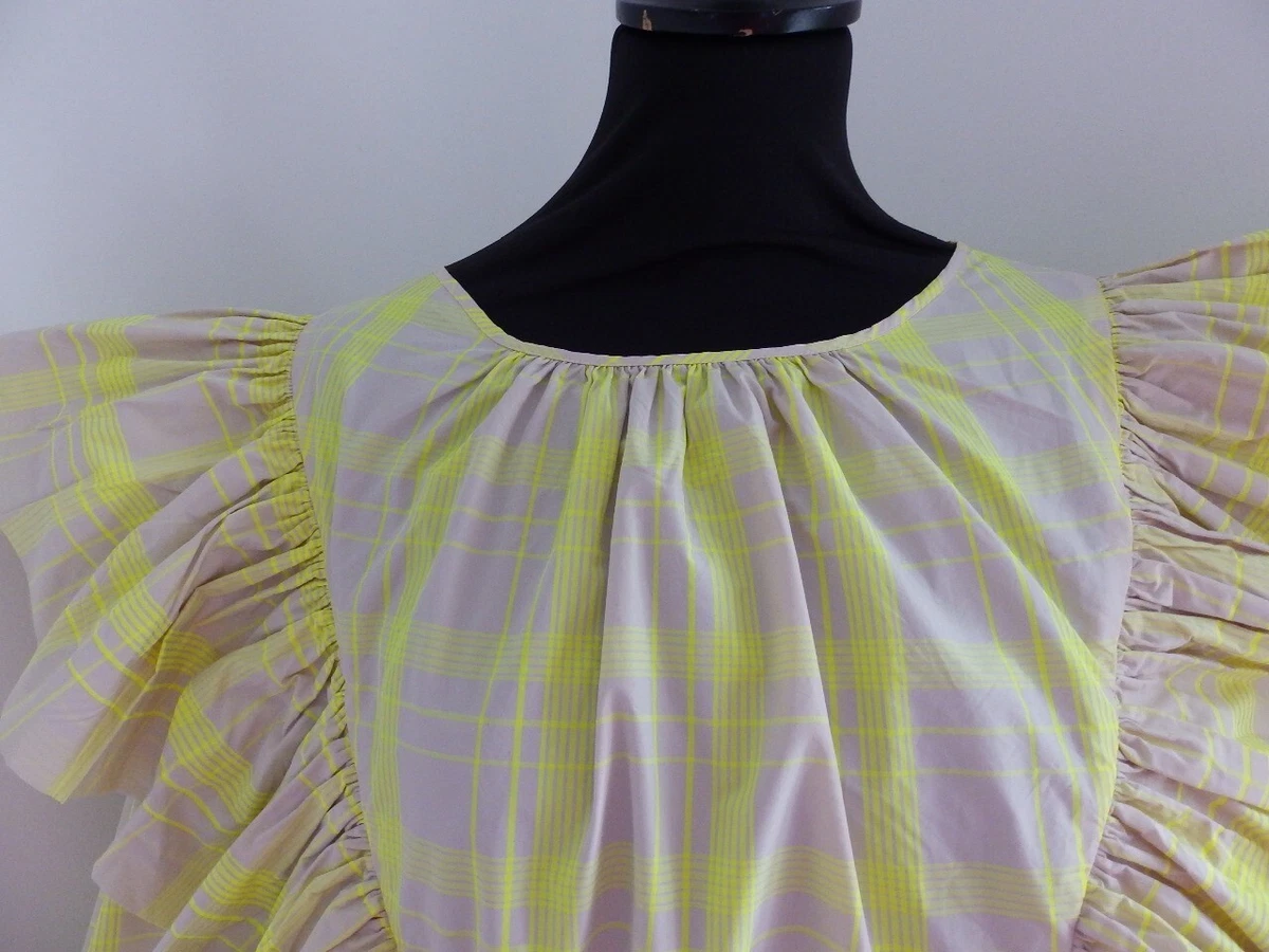 H M TREND light beige neon yellow frill peplum blouse NEW size 22 long sleeve