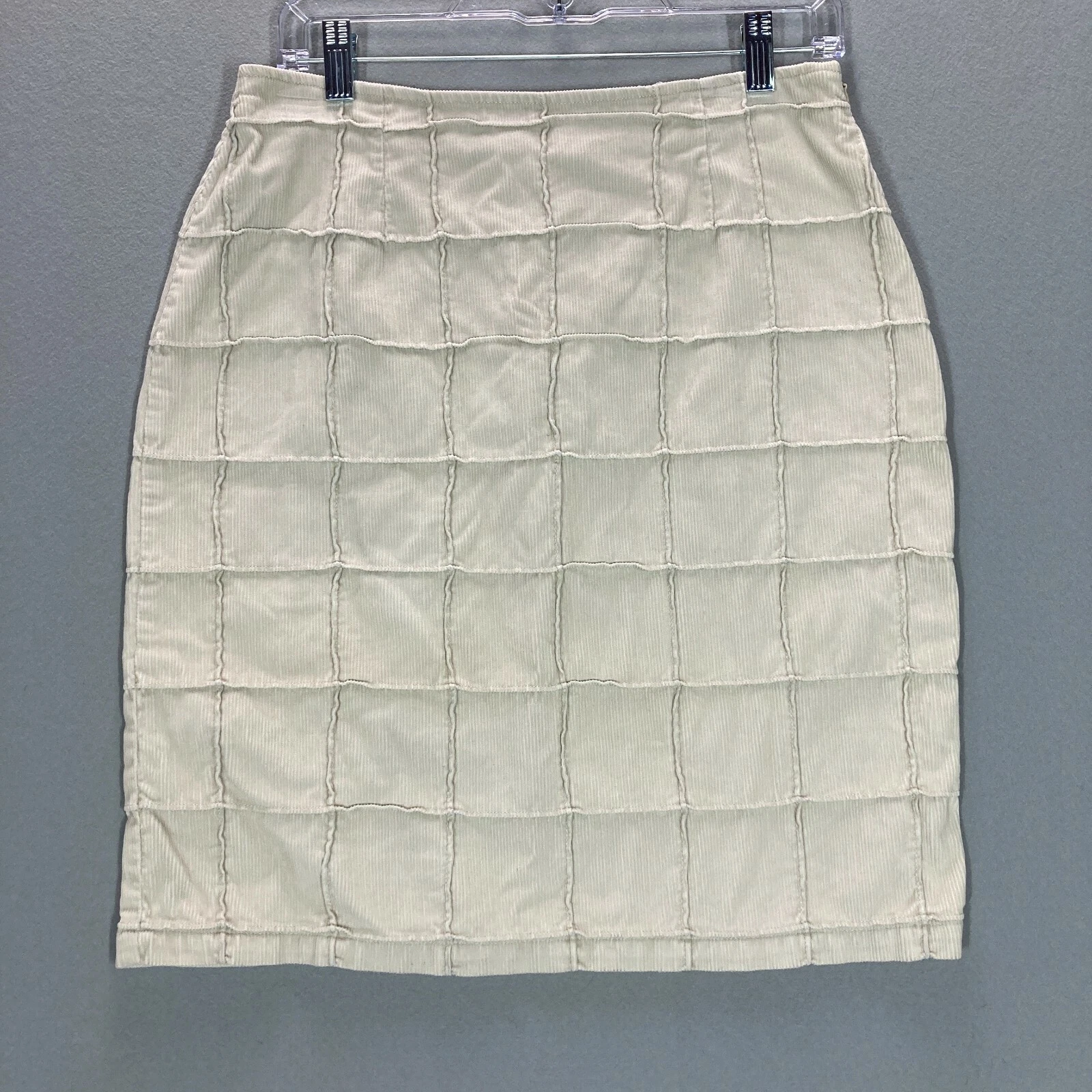 VTG Y2K 90s Corduroy Skirt Patchwork Womens Size 8 Beige Pockets Cotton Zip