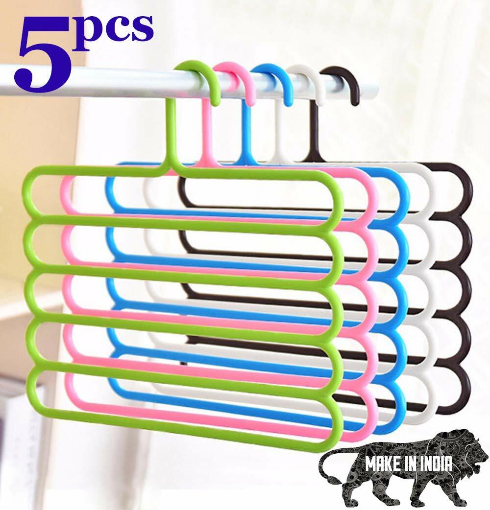 2PCS Trouser Hanger Pants Hanger Space Saving 5 In 1 Non-Slip Multifunctional Pants Rack Stainless Steel Pants Hangers Multiple Layers Clothes Hanger - Foto 2