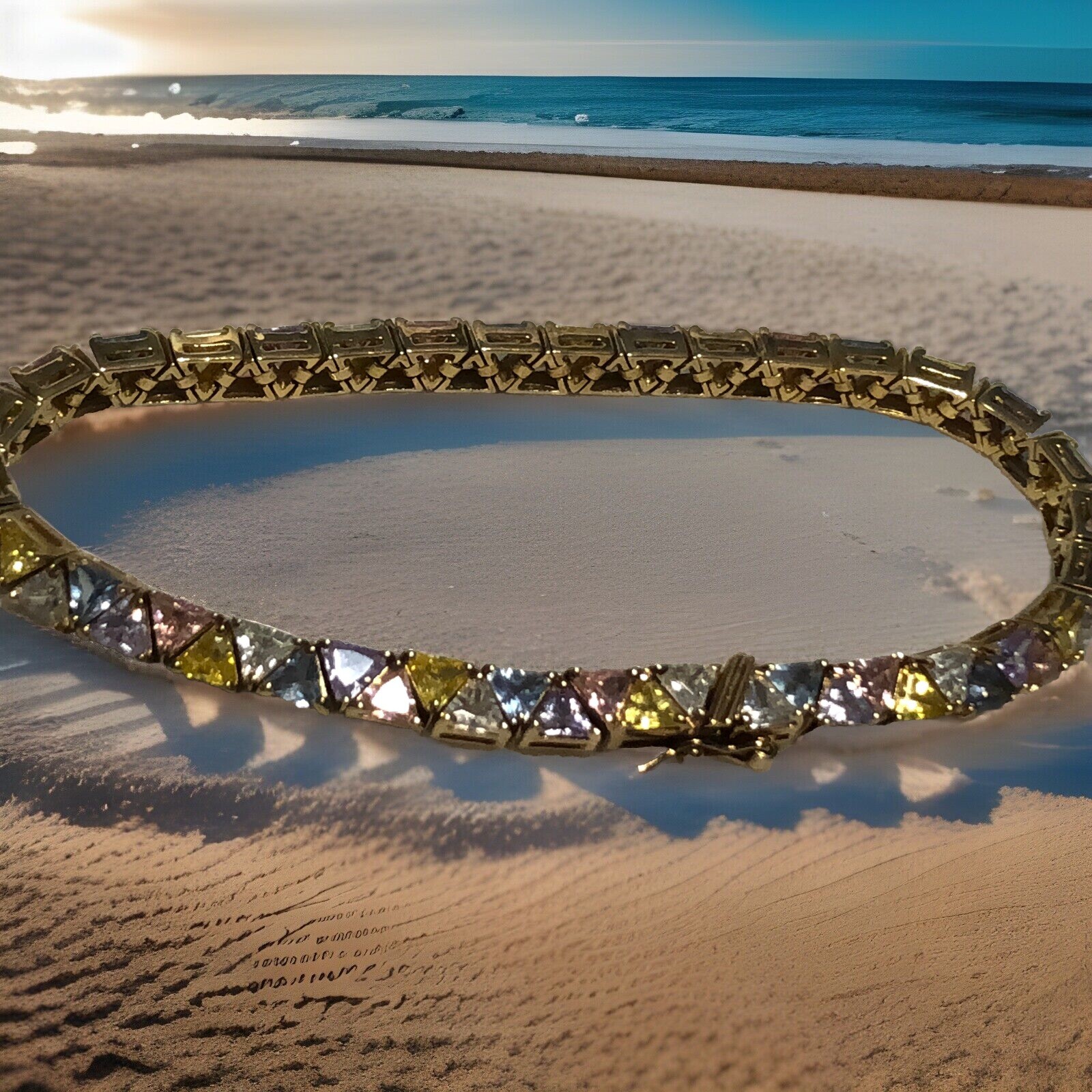 Silver Bracelet Multi- Colored Cubic Zirconia Sto… - image 8