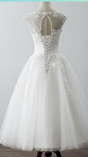 Wedding Dress Women's 16 Ivory Lace Elegant Sheer Boat Neck - Picture 2 of 10