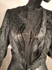 Authentic Vintage Edwardian 1916 Black Silk Brocade  Lace Woman Bodice E-49 
