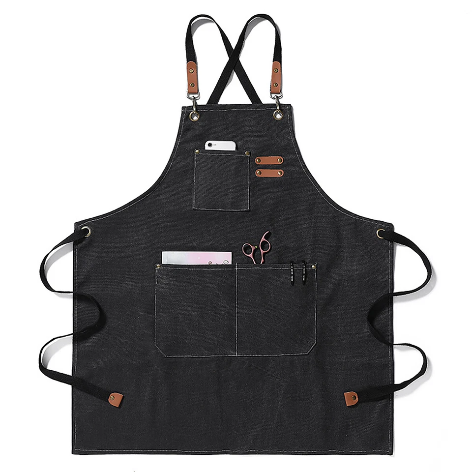 Men Women Thick Canvas Denim Bib Apron Kitchen Cooking Workshop Heavy Work Apron - Image 2 of 4