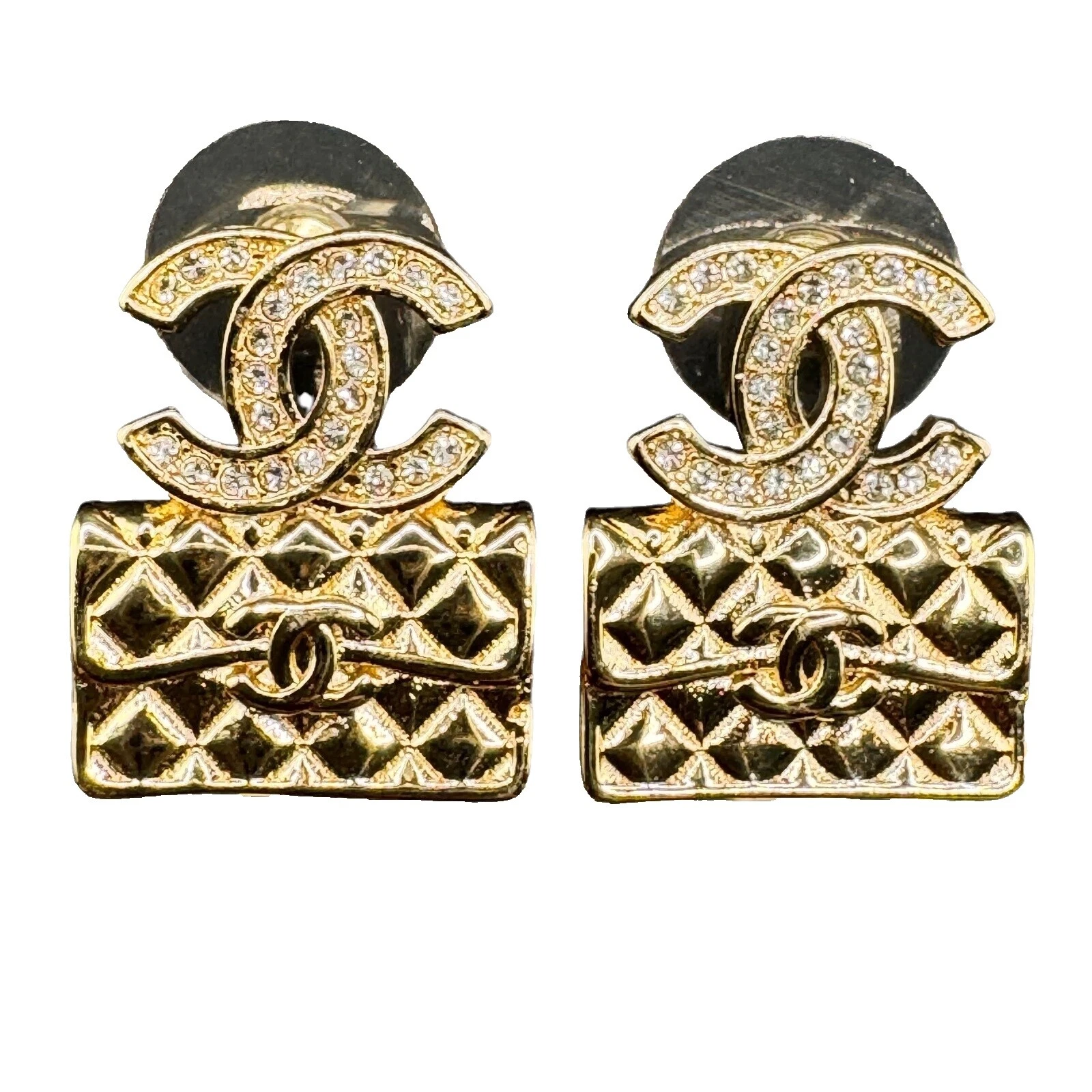 Chapado en Oro Amarillo CHANEL Stud Pendientes de Moda