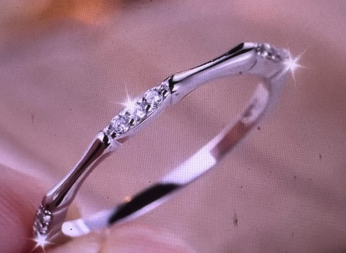 Bamboo Chic Ring Paved Shining Ziconia 925 Sterling Silver Size 6 - Picture 2 of 5