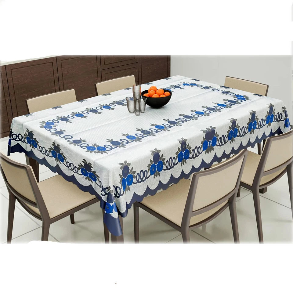 Cotton Floral Print Waterproof Dining Table Cover 60x90 Inch White Blue us - Image 4 of 4
