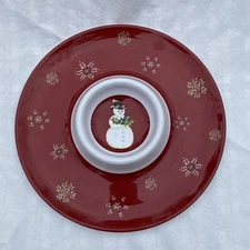 ZRIKE “Tracy” Christmas Snowman Divided One-pc 13" Chip and Dip Server