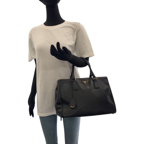 PRADA Galleria Triangle avec Logo BN2274 Sac boutiques à Main Tote Bag Noir Noir Or H...