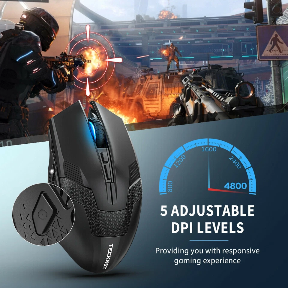 TECKNET GAMING MOUSE 2.4G WIRELESS CORDLESS MICE 4800 DPI OPTICAL PC / COMPUTER - Image 2 of 4