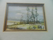 ANDREW REILMAN miniature framed watercolour original ALBERTA CANADA signed (os9)