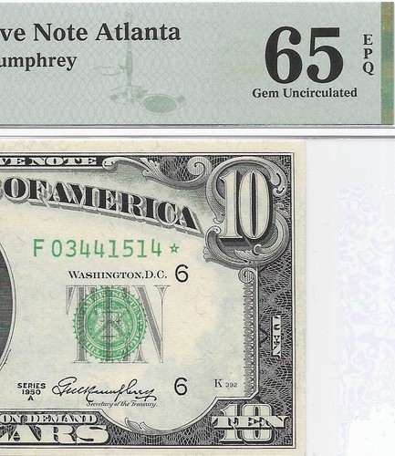 1950A $10 ATLANTA * STAR * ⭐️ FRN. PMG GEM Uncirculated 65 EPQ Banknote.