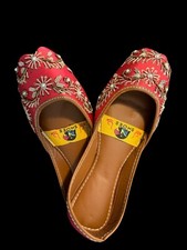 Pakistani Ethnic Traditional Women Khussa Flat Shoes With Kamdani Work US 9