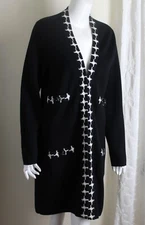 Carlisle XL Runs L 12 14 Black Gorgeous Merino Tweed Trim Long Cardigan Sweater