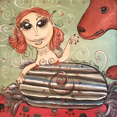 DOG DISCOVERS FAERY 5x7 Art Print by Artist KSams Gothic Fairy