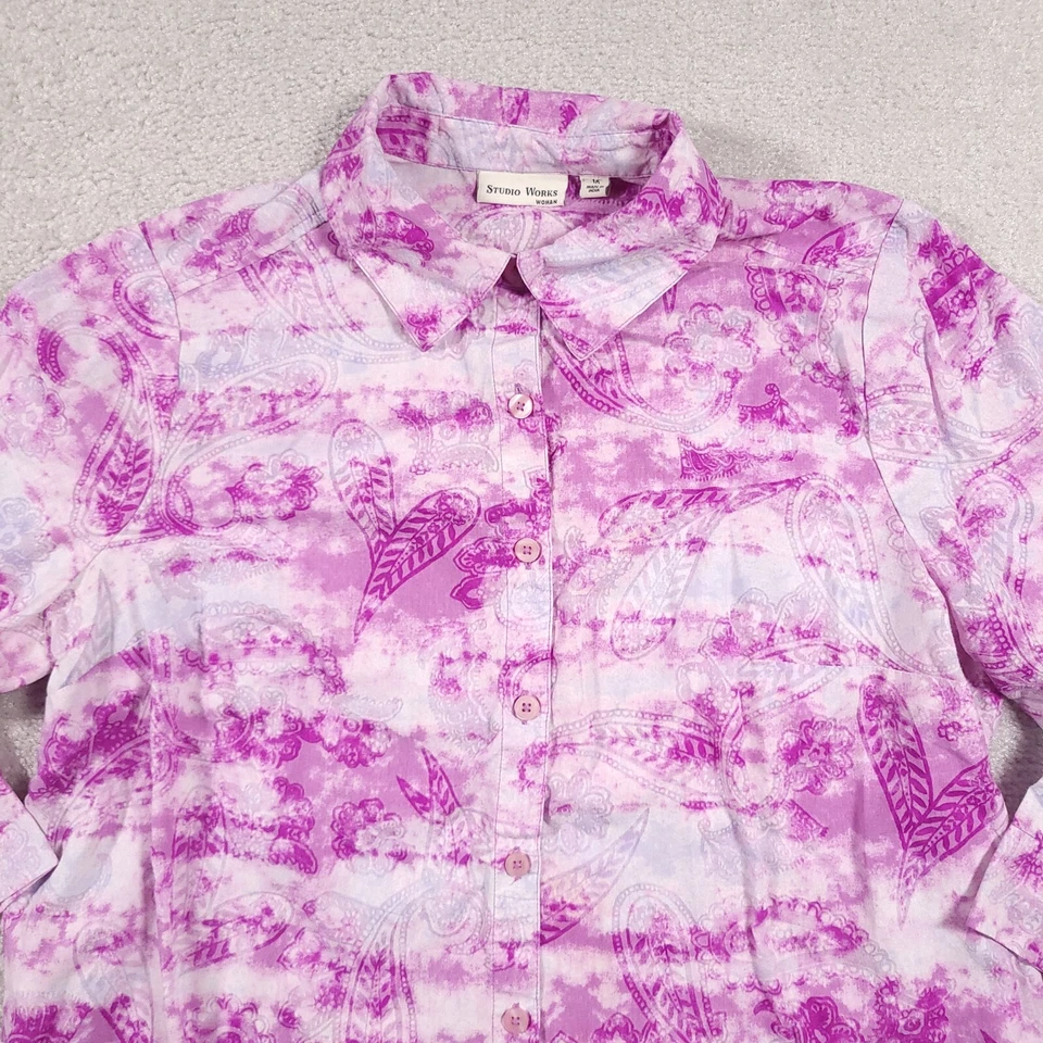 Camisa para mujer Studio Works abotonada 1X Plus púrpura cuello cachemir manga 3/4 Foto 3 de 4