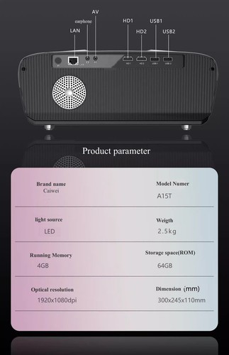 Proyector HD, enfoque automático inteligente 4K cine en casa Android 9.0,2.4/5.0 WiFi - Imagen 7 de 17