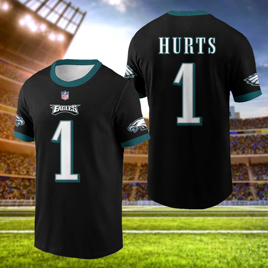 No. 1 Jalen Hurts Eagles Shirt For Youth Black Color Football Jersey Season  2023