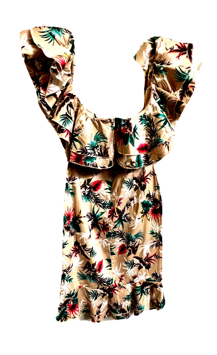 INA Hawaiian Tropical Floral Fitted Sun Dress Size M Round Neck Ruffle Fun  NWT | eBay