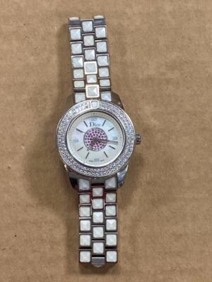 DIOR CHRISTAL MOP PINK SAPPHIRE DIAL DIAMOND BEZEL 28mm SS QUARTZ