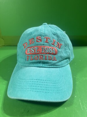 DESTIN FLORIDA Est 1984 Embroidered HAT TEAL BLUE ADJUSTABLE Cap Alvins Island