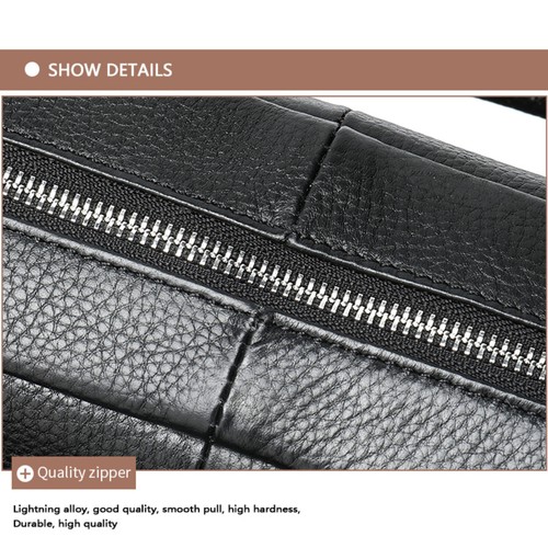 Men’s Genuine Leather Briefcase Black Laptop Bag Large Capacity Shoulder Bag - Picture 9 of 21
