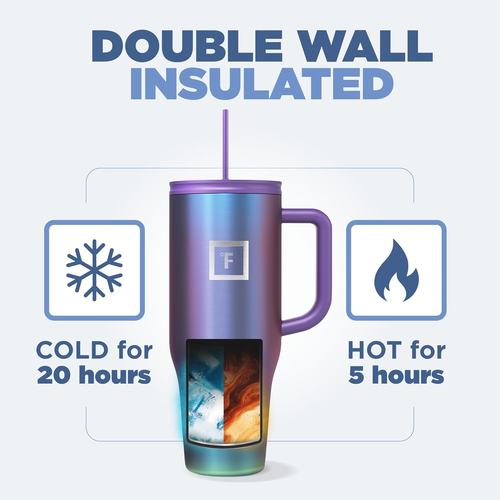 Aurora 40 Unzen Thermo Reisebecher mit Strohhalm & Flip Cap - Auslaufsicheres Design - Bild 4 von 12
