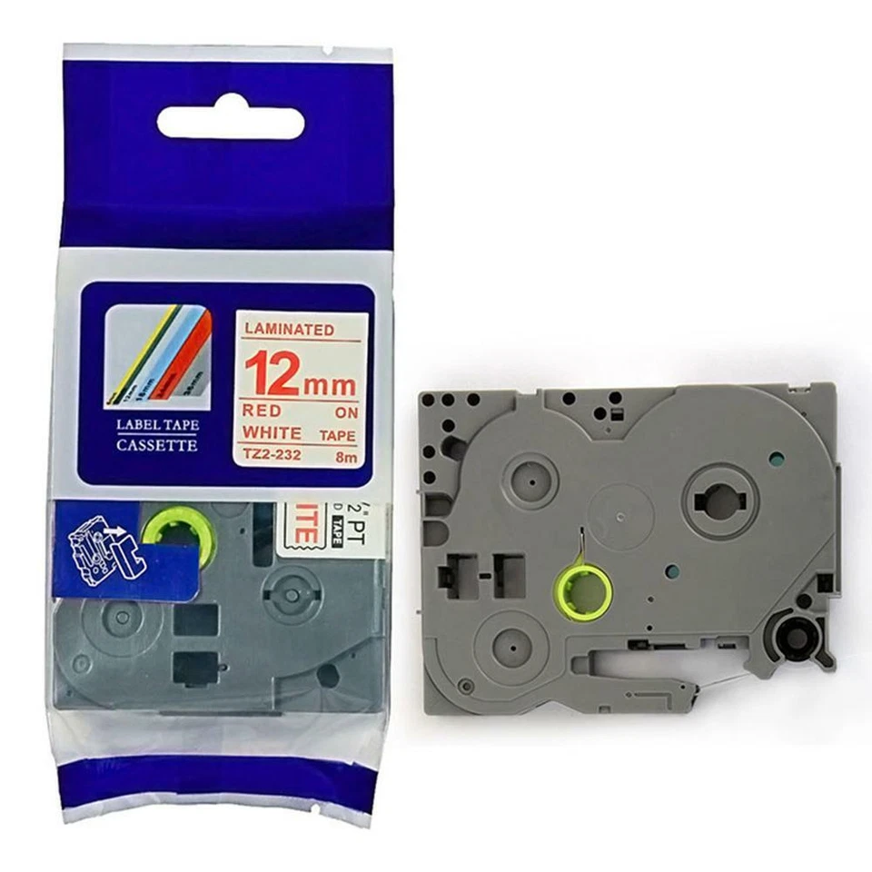 2PK TZ 232 TZe-232 fita etiqueta vermelha sobre branca para Brother P-Touch PT-H300 1/2" 12mm - Imagem 2 de 4