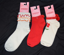 Gymboree FIESTA DEL SOL Layered Ruffle Socks Red Pom Socks 3 Pr NWT 8-9 yr
