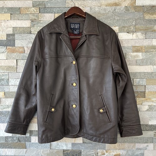 Vintage 90's Escada by Margaretha Ley Leather Jacket Size Small Brown Rare