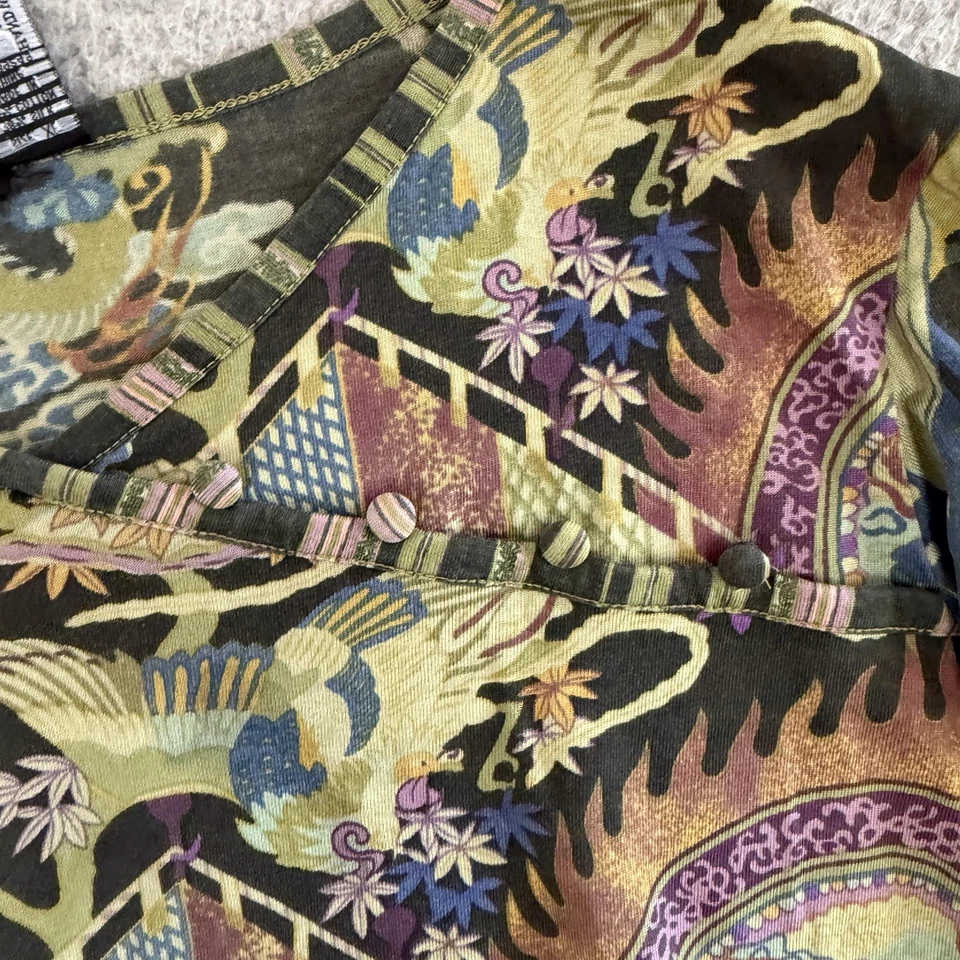 Camisa Lynn Ritchie XL multicolorida seda manga longa estampa asiática boho - Imagem 4 de 4