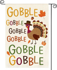 Gobble Gobble Turkey Garden Flag 12 X 18 Inch Double Sided, Fall Thanksgiving Ya
