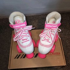 Roller Derby Firestar Girls Youth Quad Roller Skates Pink White Size J12