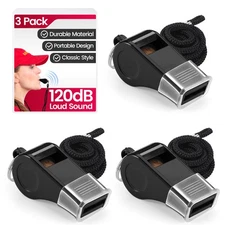 Whistle，3 Pack Durable Plastic Whistles with Lanyards – Loud Crisp Sound for ...