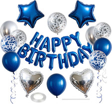 Blue and Silver Birthday Decorations Men Boys Happy Birthday Balloon
